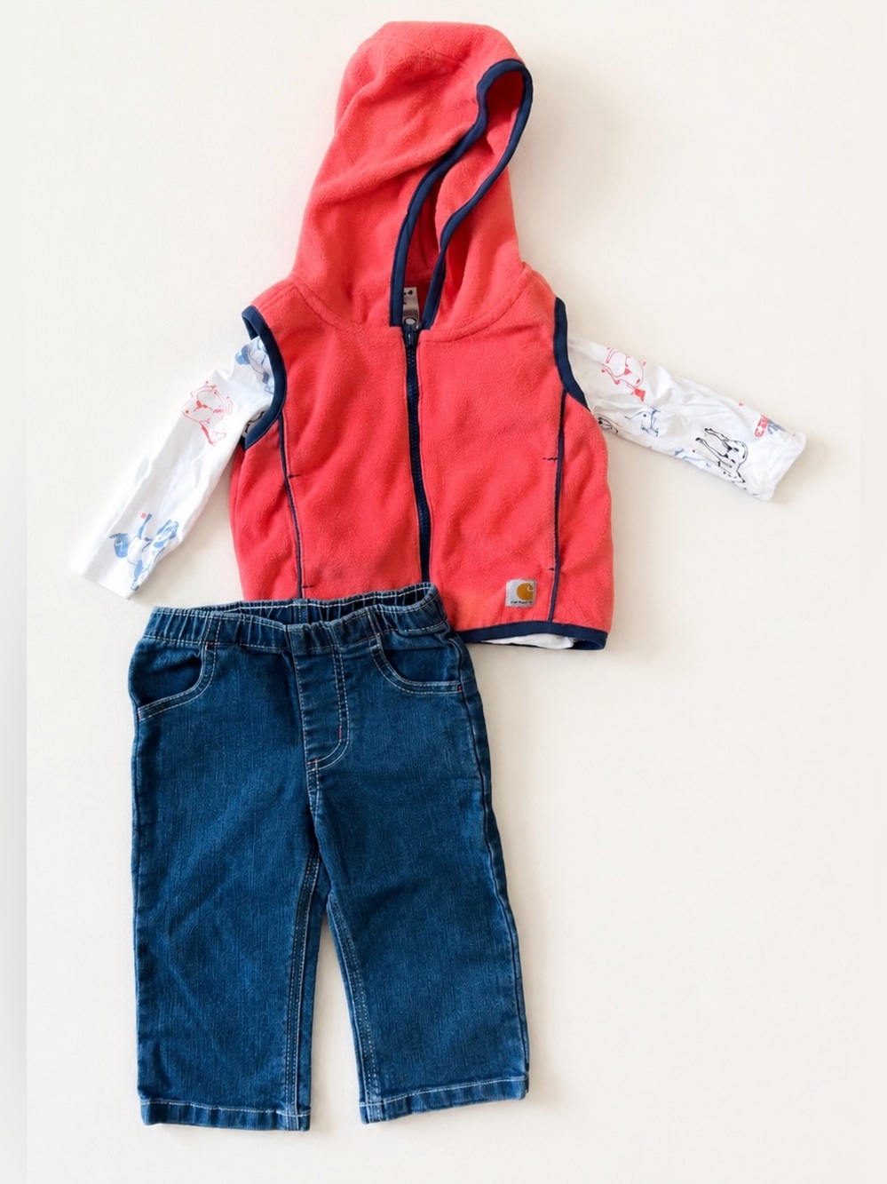 Carhartt Coral Red Fleece Hooded Jacket with Navy Trim